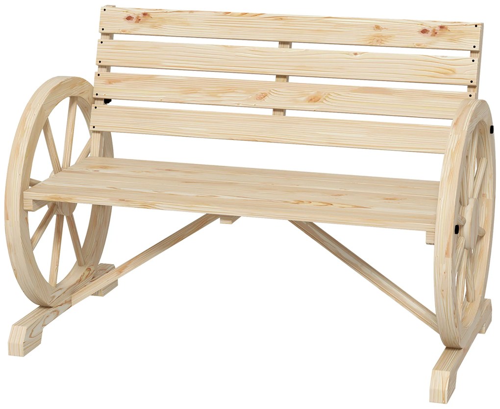 Outsunny Bancă de grădină, design cu roți de căruță, pentru 2 persoane, lemn natural, maro închis, 105,5 x 56 x 79 cm, lemn natural | Aosom Romania