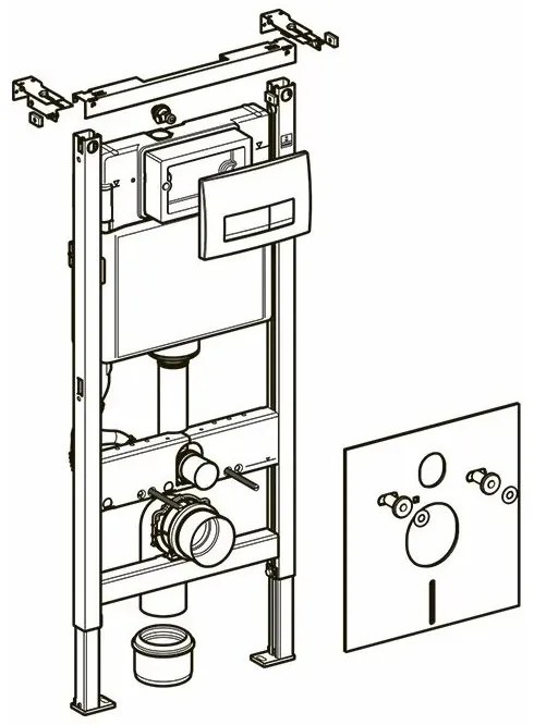 Set rezervor incastrat si cadru, Geberit Duofix, cu clapeta Delta 50 negru lucios si set de fixare, 458.128.DW.1