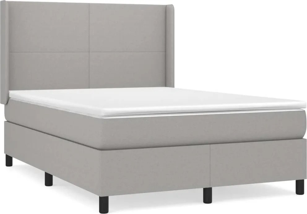 vidaXL Pat box spring cu saltea, gri deschis, 140x190 cm, textil