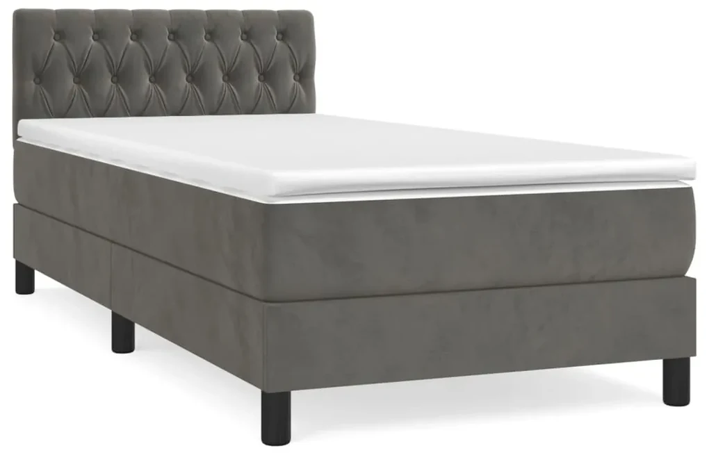 3141462 vidaXL Pat box spring cu saltea, gri închis, 90x200 cm, catifea