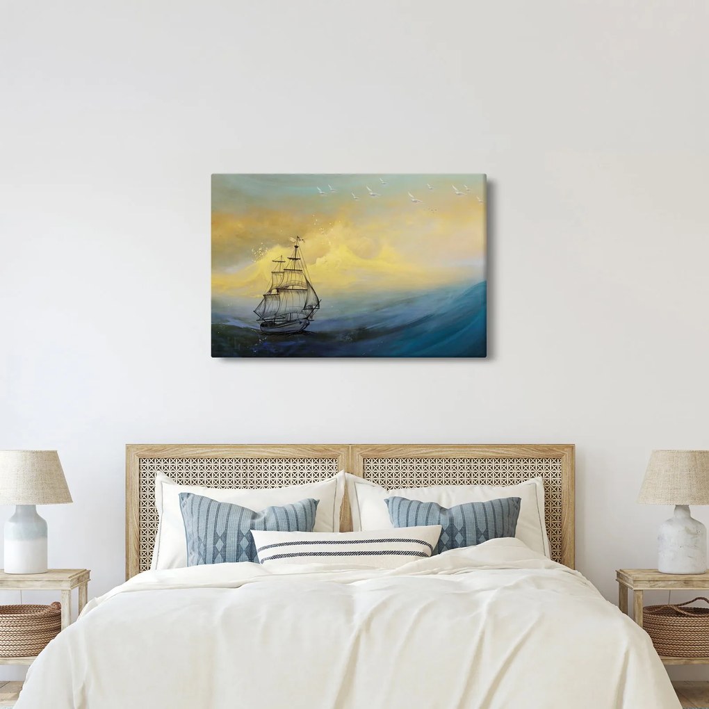 Tablou - Pictură barcă pe mare (90x60 cm)