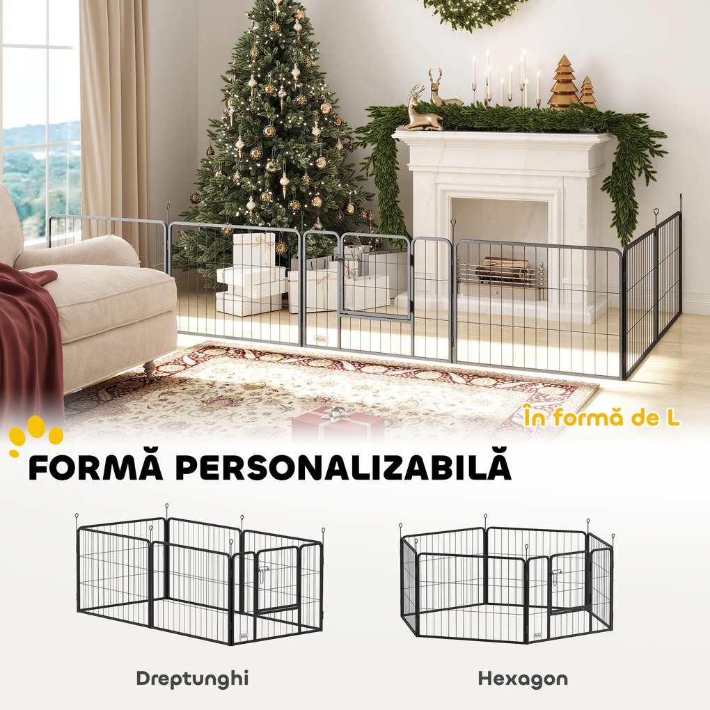 PawHut Țarc pentru Câini Portabil din 6 Panouri, 160x80x60 cm, Negru | Aosom Romania