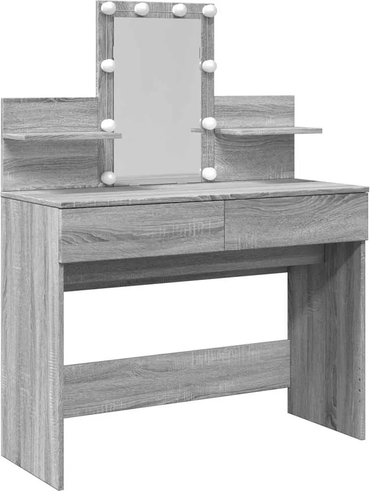 vidaXL Masă de toaletă cu LED, sonoma gri, 100x40x130 cm