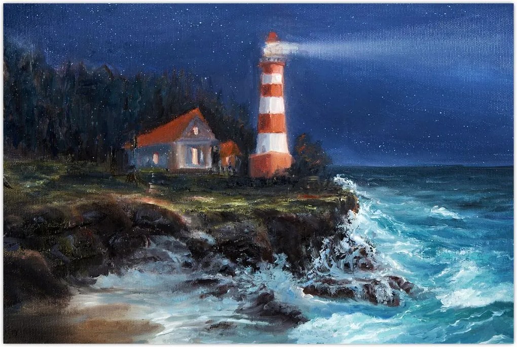 Tablou - Far pe malul oceanului, aquarelă (90x60 cm)