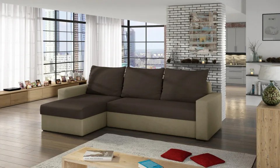 Coltar extensibil cu spatiu pentru depozitare, 237x90x150 cm, Livio 02. Eltap (Culoare: Gri inchis / Alb)