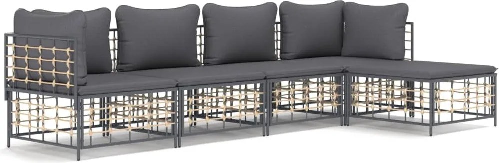 vidaXL Set șezlonguri de grădină 5 piese cu perne, antracit, poliratan