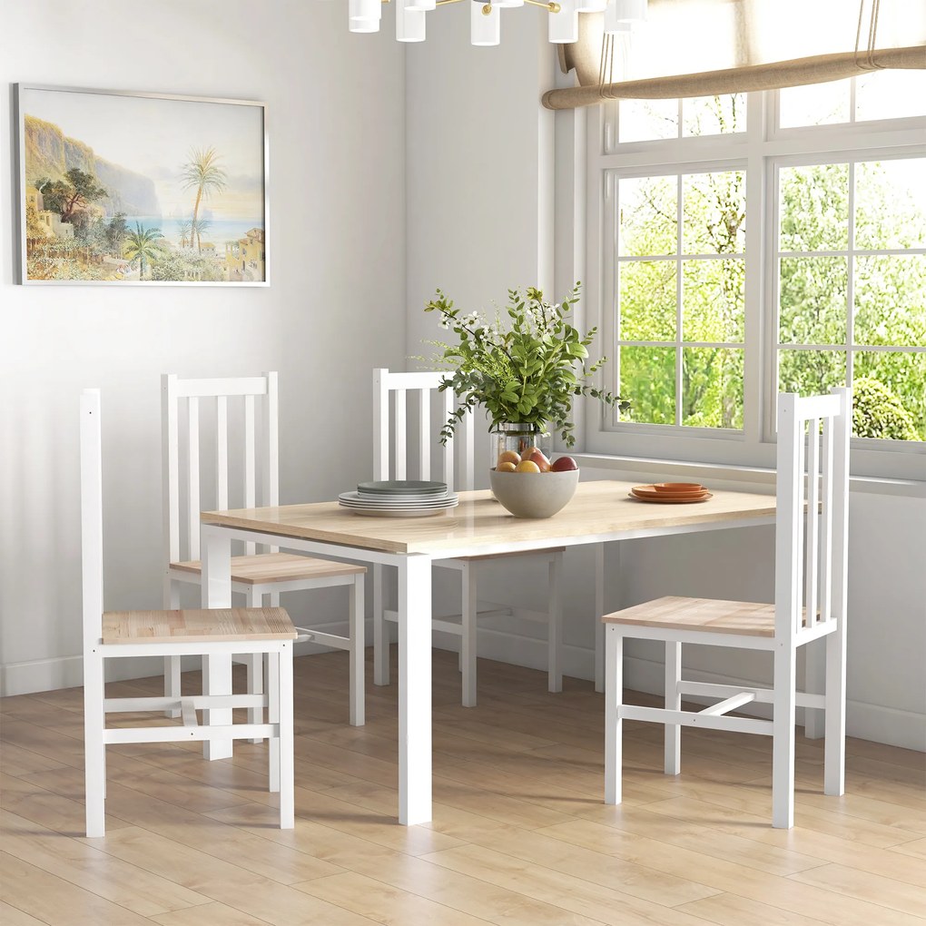 HOMCOM Set de 4 scaune de bucătărie, Scaune de masă Scaune de living, Lemn masiv, design modern, 38,5 cm x 47,5 cm x 99 cm, Natural | Aosom Romania