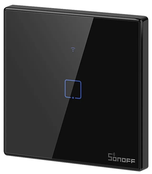 Intrerupator simplu smart, sticla securizata neagra, montaj in doza, compatibil Alexa si Google Assistant, Sonoff