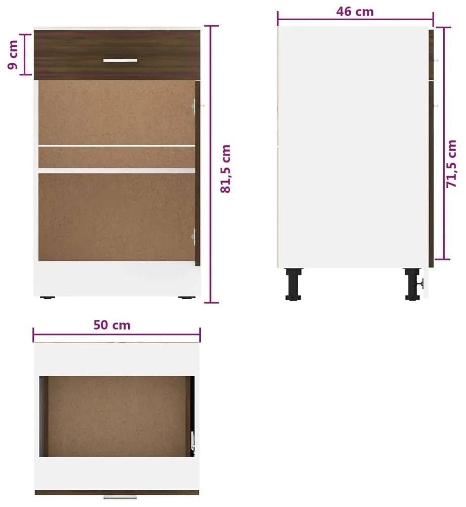 Dulap inferior de chiuveta, stejar maro, 50x46x81,5 cm, lemn Stejar brun, 1