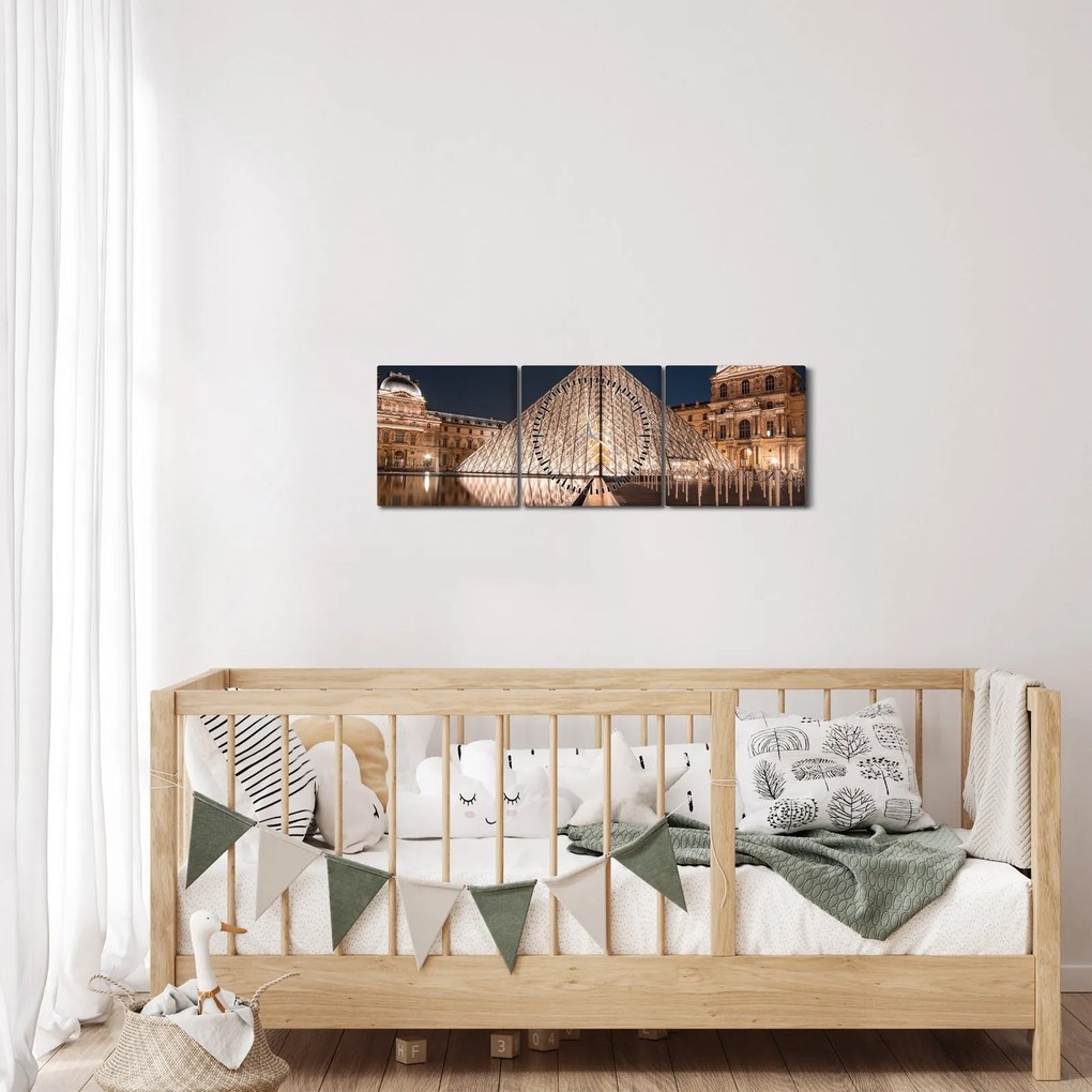 Tablou - Louvre noaptea (cu ceas) (90x30 cm)