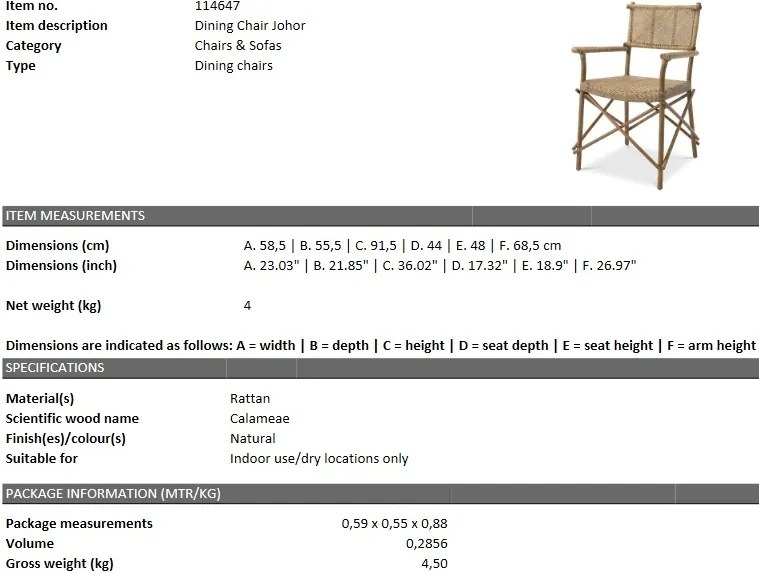 Scaun design clasic din rattan Johor, natur 114647 HZ