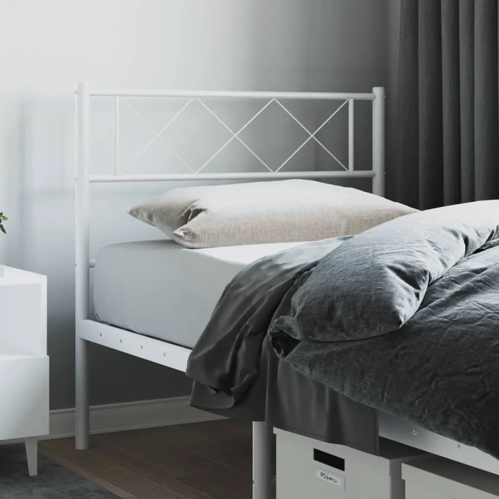 vidaXL Tăblie de pat metalică, alb, 107 cm