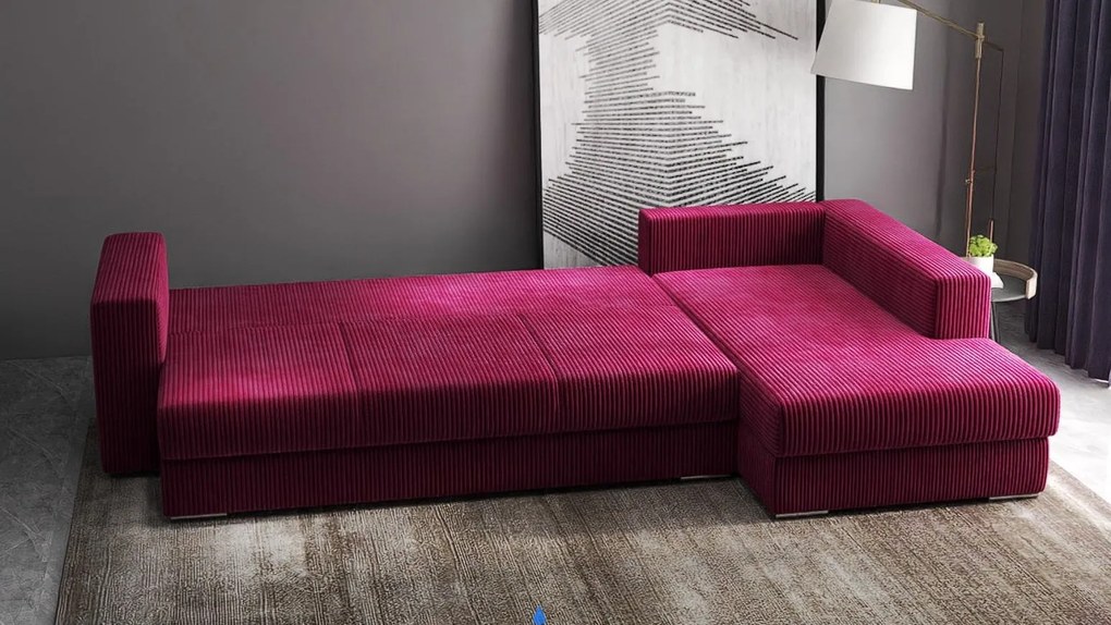 Colțar extensibil dumonde cu ladă de depozitare si sezut confortabil din spuma high-density, Gloria Zoom Red II 320x183 cm