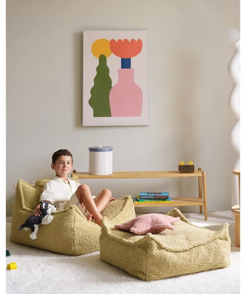 Fotoliu puf pentru copii verde cu tapițerie din țesătură bouclé Chair – Wigiwama