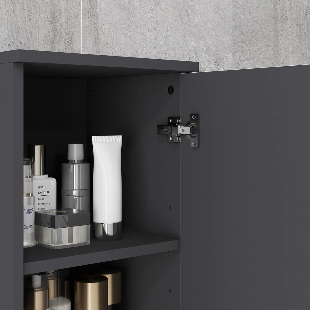 kleankin Dulap de Baie, Badschrank, Rafturi Reglabile, Pl?ci din Lemn Comprimat, Gri Deschis | Aosom Romania