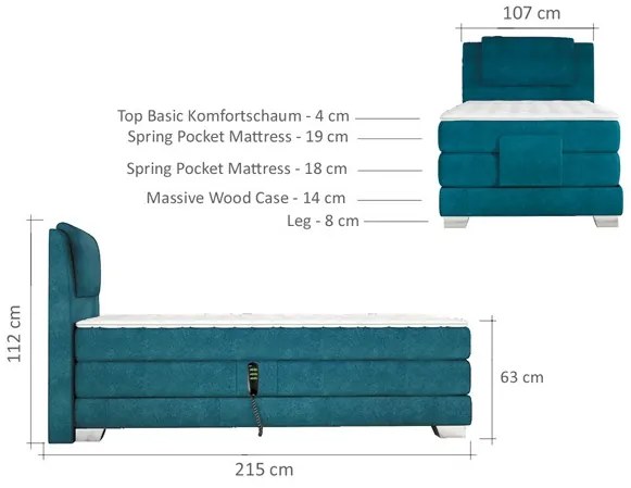 Pat tapitat tip boxspring Wave 100 - 100/200 cm