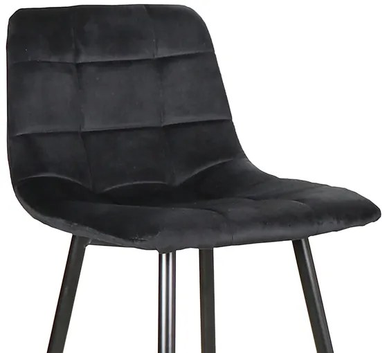 Scaun de bar MILA VELVET negru cu picioare negre
