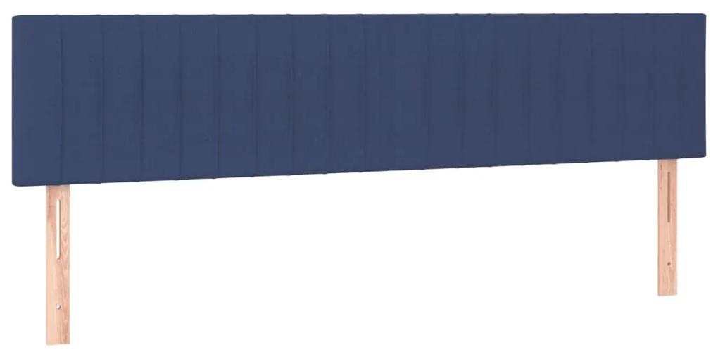 Pat cu arcuri, saltea si LED, albastru, 200x200 cm, textil Albastru, 200 x 200 cm, Benzi verticale