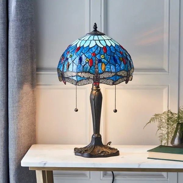 Endon 64090 - Lampă de masă Tiffany DRAGONFLY, 2xE27/60W/230V, Ø 30 cm