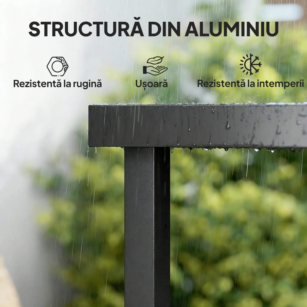 Outsunny Masă de Grădină cu Blat Textură Lemn 190x90 cm pentru 8 Persoane, Masă de Dining de Exterior Dreptunghiulară din Aluminiu și Plastic, pentru Terasă, Balcon, Negru | Aosom Romania
