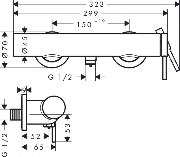 Baterie dus, Hansgrohe Tecturis S, crom, 73622000