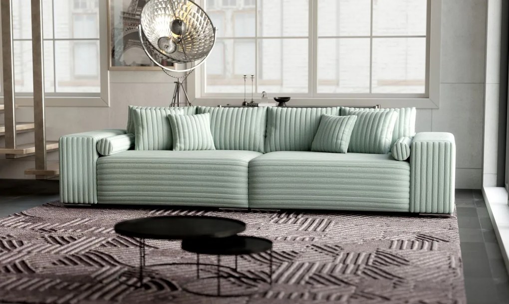 Canapea extensibilă dumonde cu ladă de depozitare si sezut confortabil din spuma high-density, Marbela Ambience Mint XXL 295x100 cm