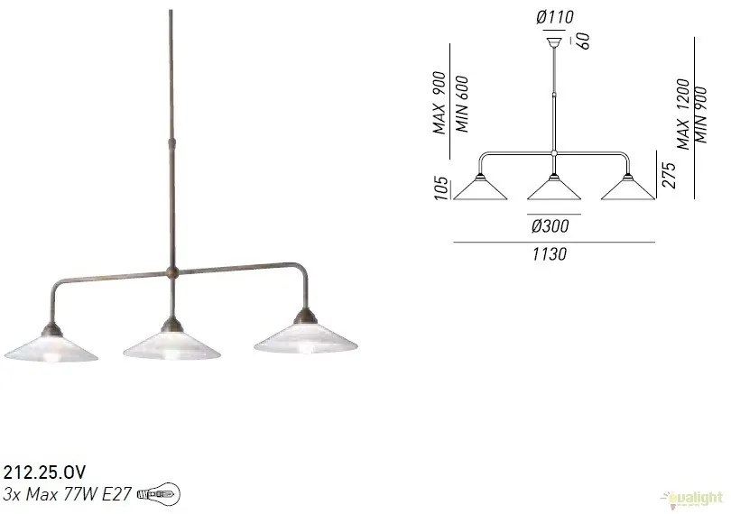 Lustra rustica cu 3 brate, fabricata manual Tabia 212.25.OV
