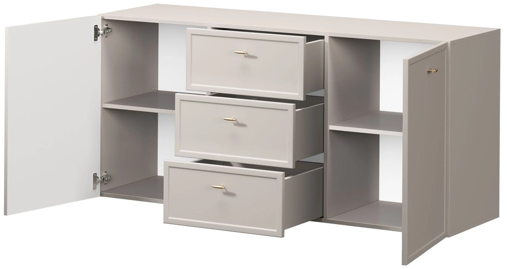 Comodă suspendată cu sertare Lorini 150 cm - cașmir / mânere aurii tip T-bar