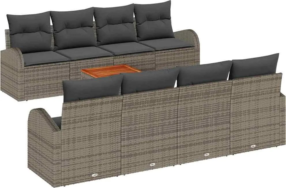 vidaXL Set de canapele pentru grădină cu pernă 9 pcs Gri poliratan