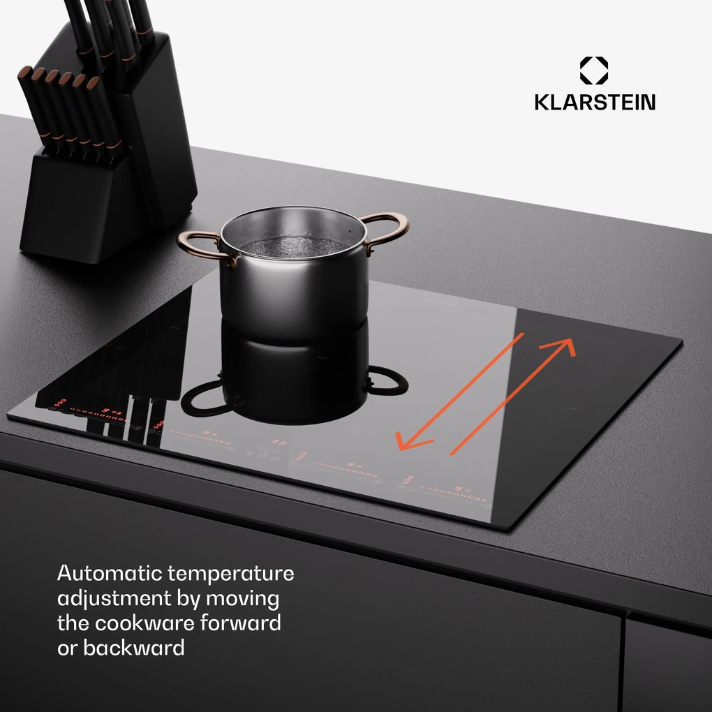 Klarstein Masterzone 60 Flex, plită cu inducție, max. 9600 W, încorporat, 4 zone Flex, tehnologie ThermoBoost, Smart Flex