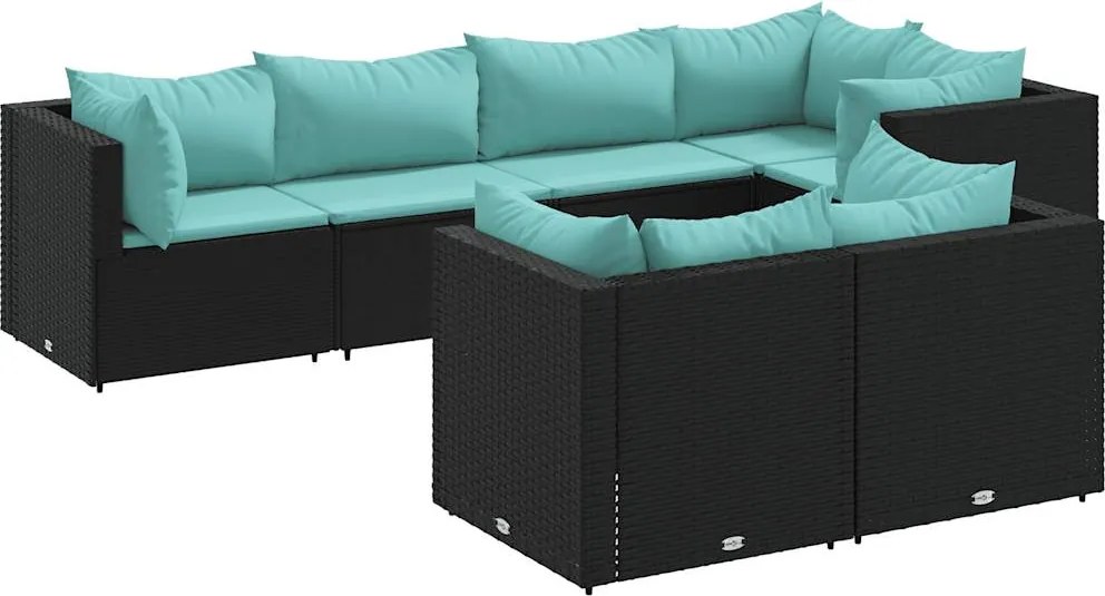 vidaXL Set mobilier de grădină cu perne, 7 piese, negru, poliratan