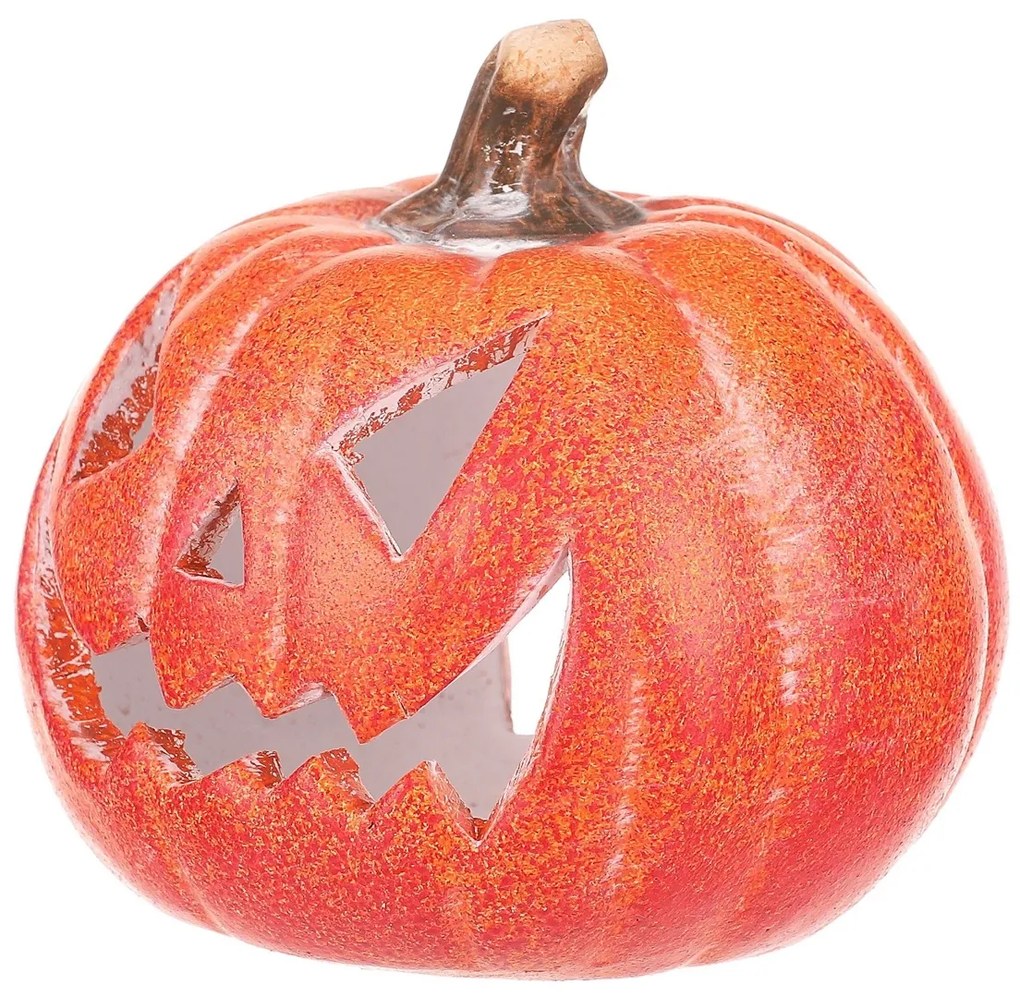 Suport lumânare dovleac cu față, mic, portocaliu,ceramică, diam. 10 cm, diam. 10 cm