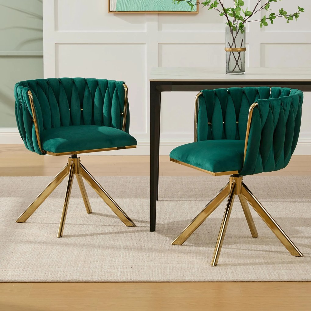 Set de 2 scaune pivotante din catifea, Smarald | Aosom Romania