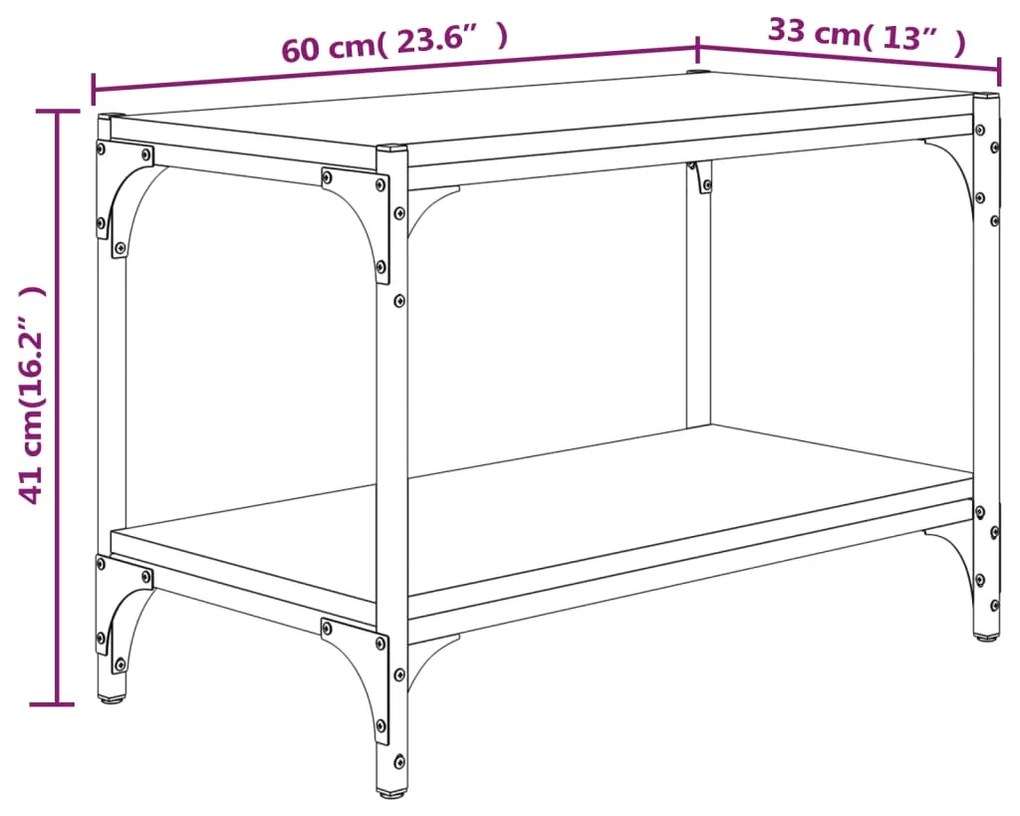 Comoda TV, gri sonoma, 60x33x41 cm, lemn prelucrat si otel 1, sonoma gri, 60 x 33 x 41 cm