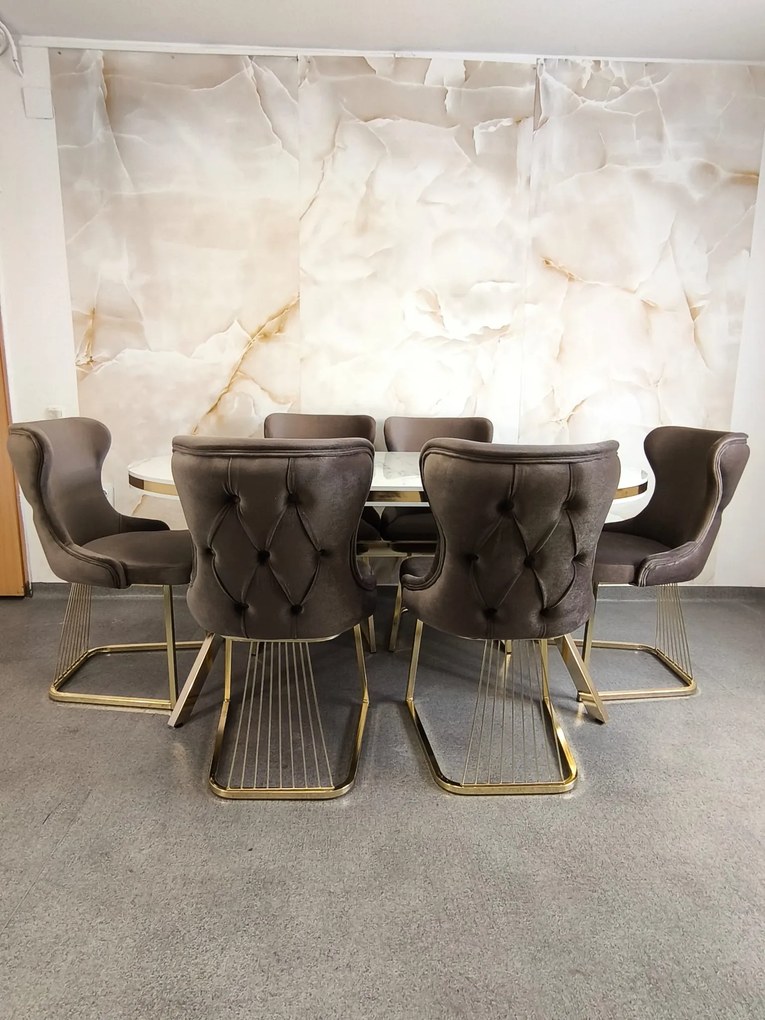 SET STELLA MARO CU AURIU MASA+6 SCAUNE, BLAT ALB