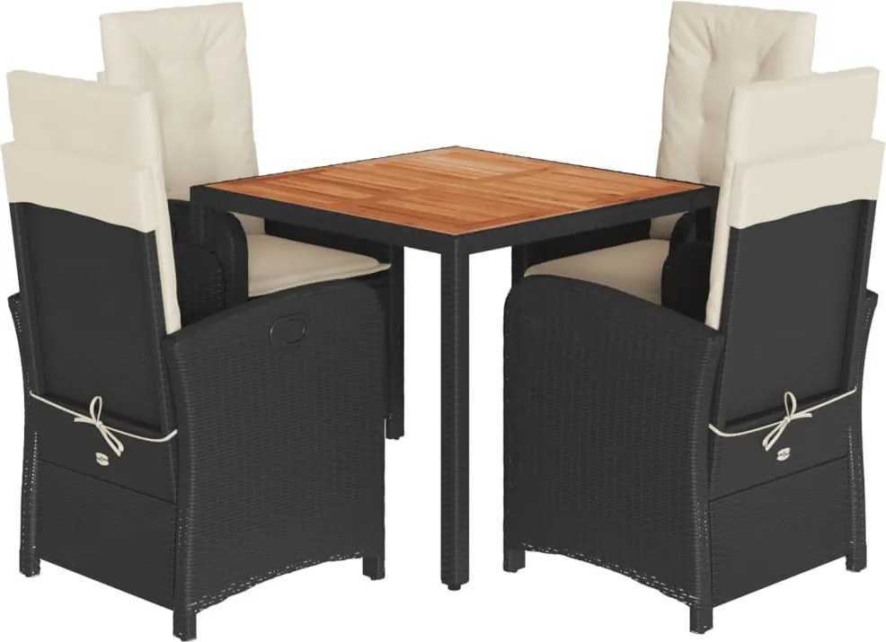 vidaXL Set mobilier de grădină cu perne, 5 piese, negru, poliratan