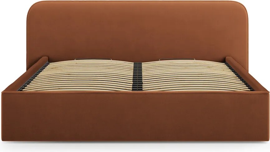 Pat tapitat cu somiera rabatabila si lada depozitare, 180x200 cm, Micadoni Home, Elizabeth-261, catifea, teracota