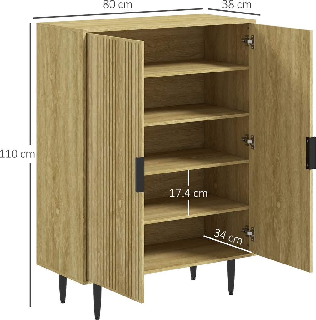 HOMCOM Dulap Pantofi 5 Niveluri cu Rafturi Reglabile, Picioare Metalice, Design Elegant Stejar, Stabil și Sigur, 80x38x110 cm | Aosom Romania