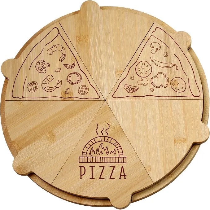 Tava rotunda pentru servirea pizzei Kesper 58468, Bambus, 36 cm, 6 felii, Maro