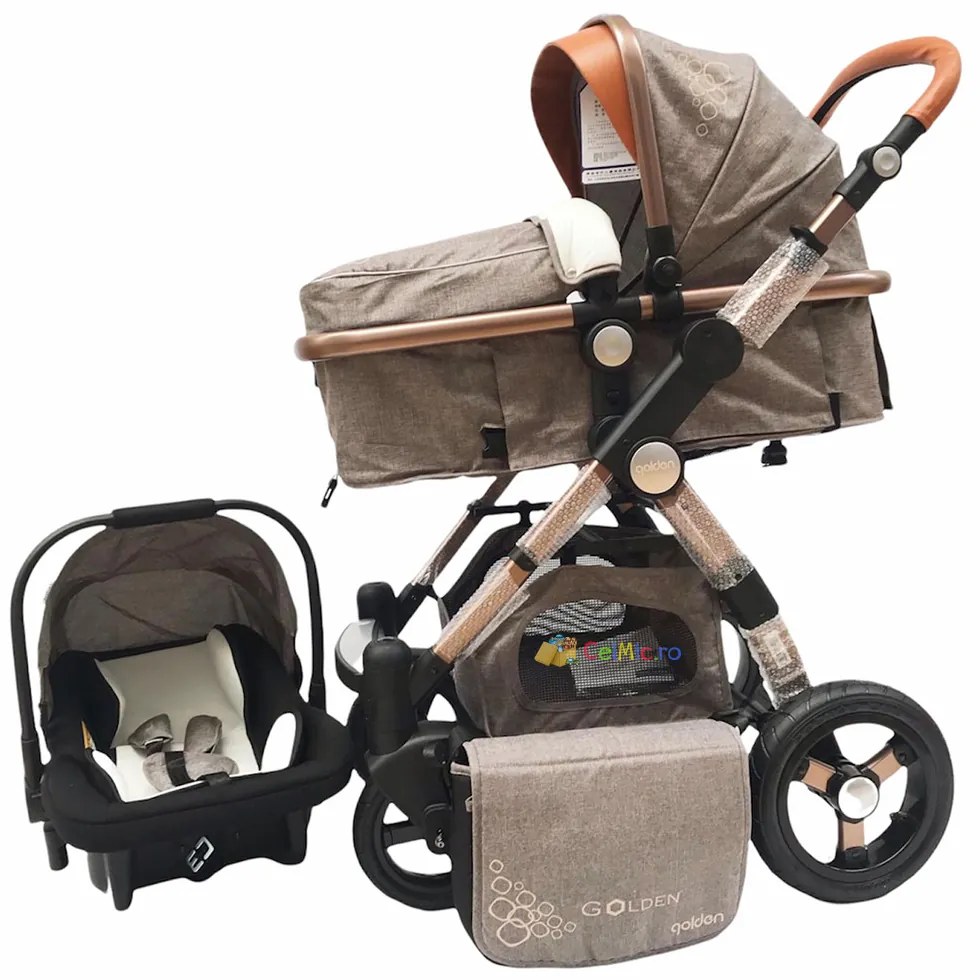 Carucior 3 in 1 cu landou transformabil sport, 0-36 luni, Crem - CPC-14-crem