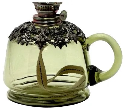 Lampă cu gaz lampant LUCIE 35 cm verde-pădure cu ornamente din cositor