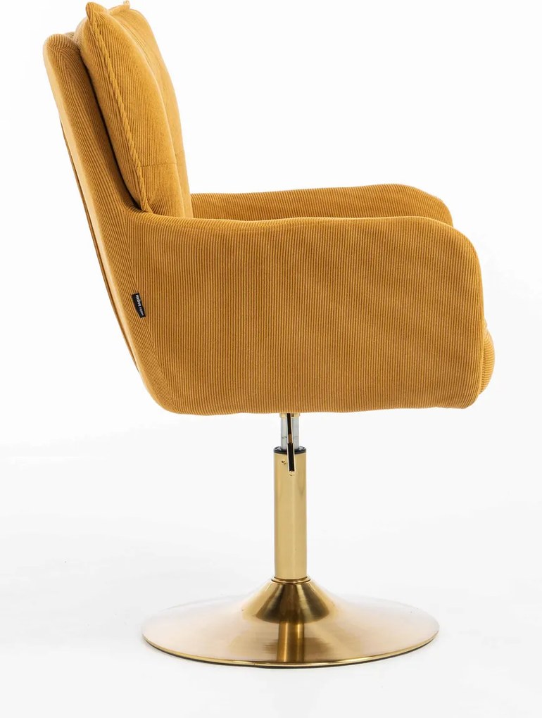 HR250N Scaun Catifea Reiată Premium Ruloare Curry Galben Bază Aurie
