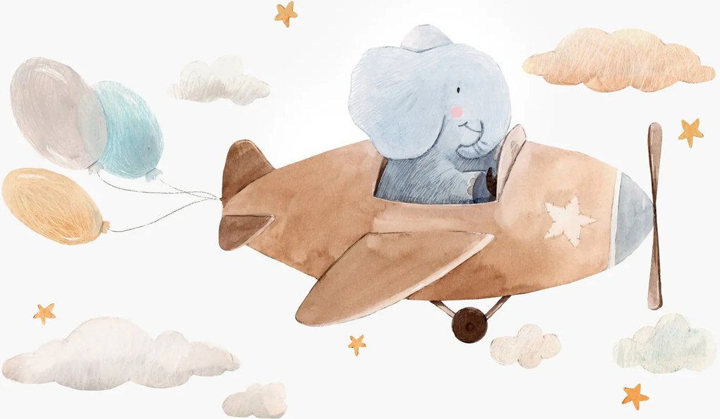 Tablou pe sticlă - Acuarelă elefant într-un avion (70x50 cm)