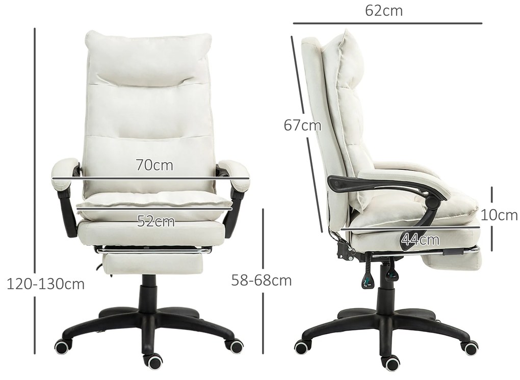 Vinsetto Scaun de birou cu funcție de masaj, Scaun de birou ergonomic cu funcție de rotație, înălțime reglabilă, din nailon, Crem | Aosom Romania