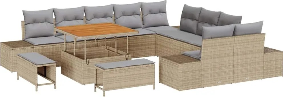 vidaXL Set de canapele pentru grădină cu pernă 13 pcs Bej Rattan poli