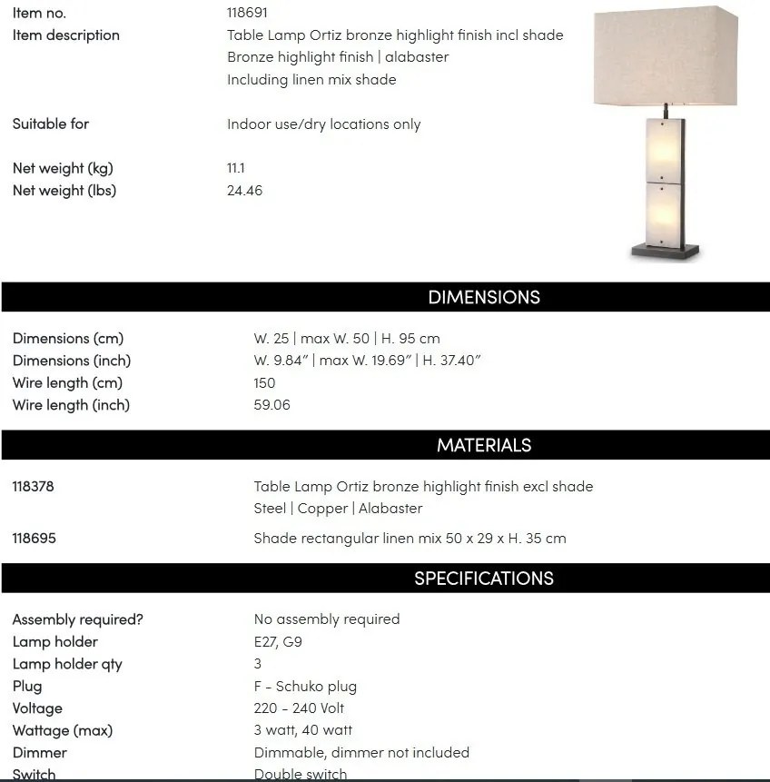 Veioza, Lampa de masa LUX Ortiz