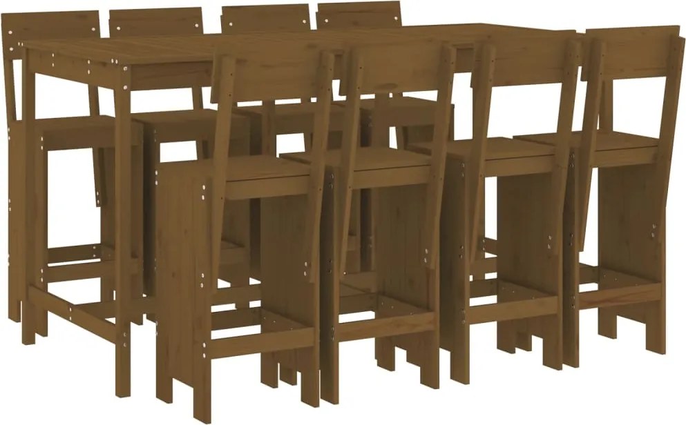 vidaXL Set mobilier bar de grădină, 9 piese, maro miere lemn masiv pin