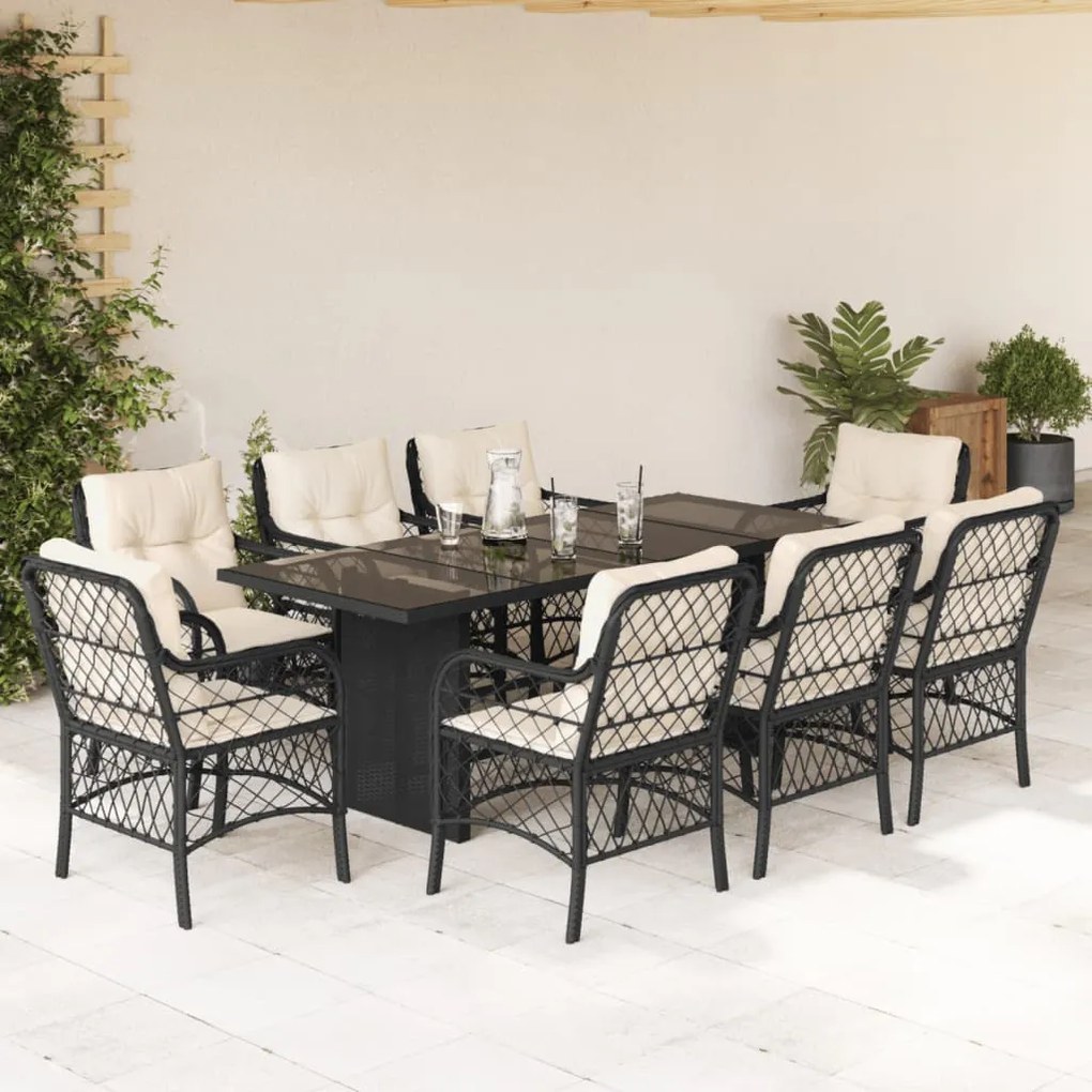 3212055 vidaXL Set mobilier de grădină cu perne, 9 piese, negru, poliratan