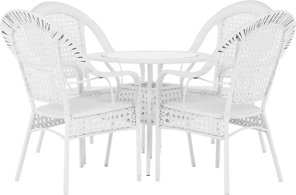 Set gradina KOVEN, alb, ratan sintetic/sticla temperata/otel, cu masut