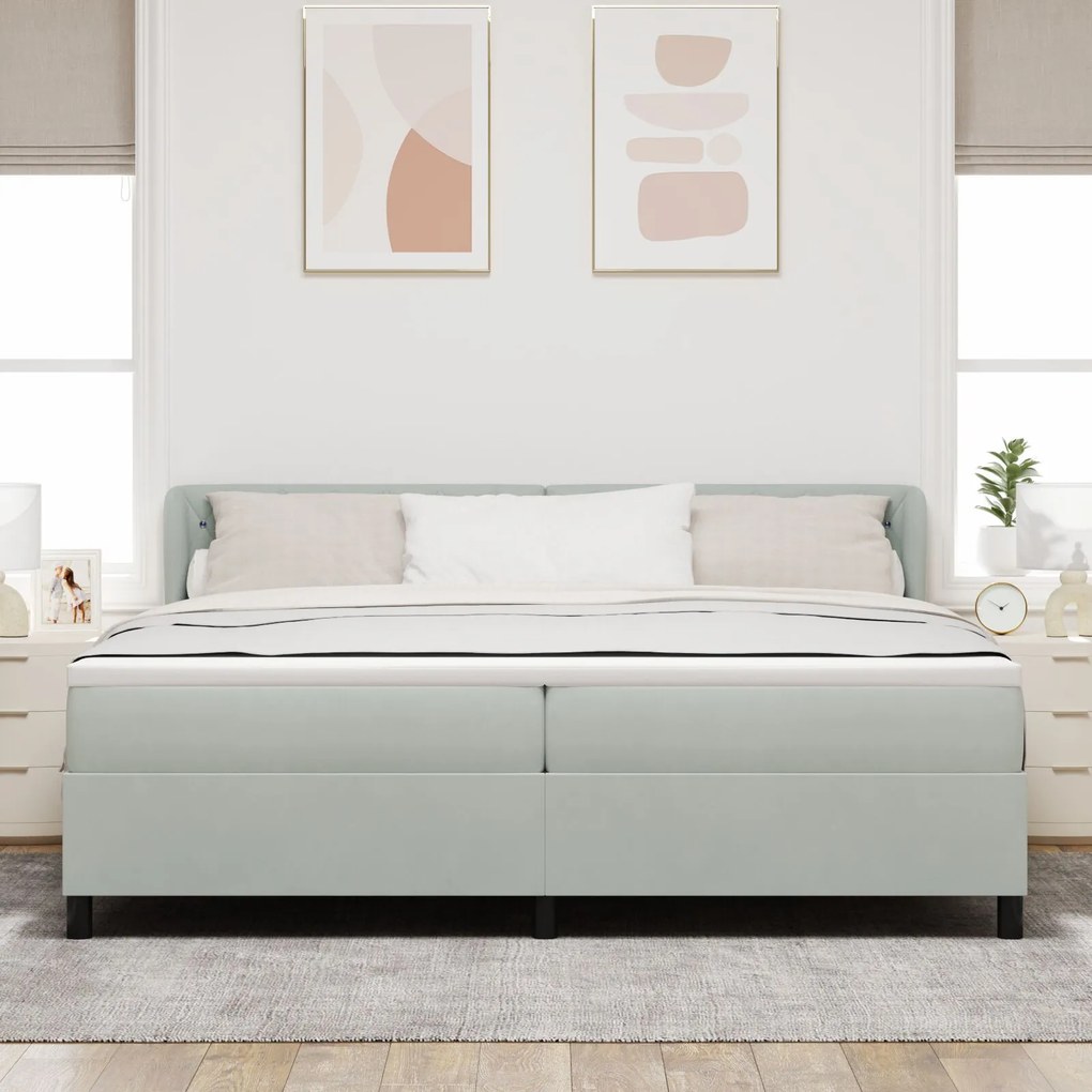 Pat cu suport box spring și saltea vidaXL Gri deschis 200x200 cm Catifea